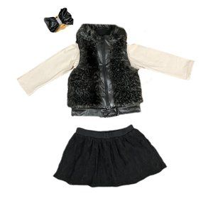 'Up Baby' Long Sleeve Top W/ Faux Fur Vest & Skirt